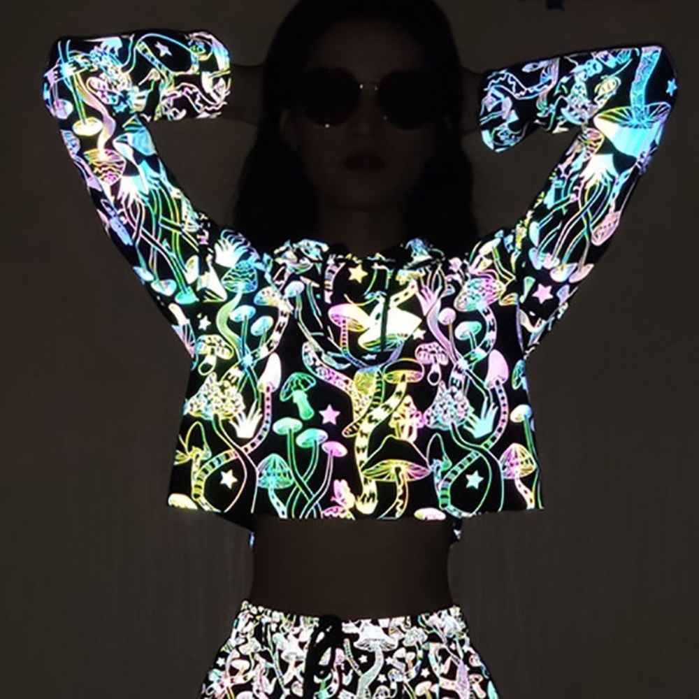 Holographic Mushroom Shroom Crop Hoodie Medium